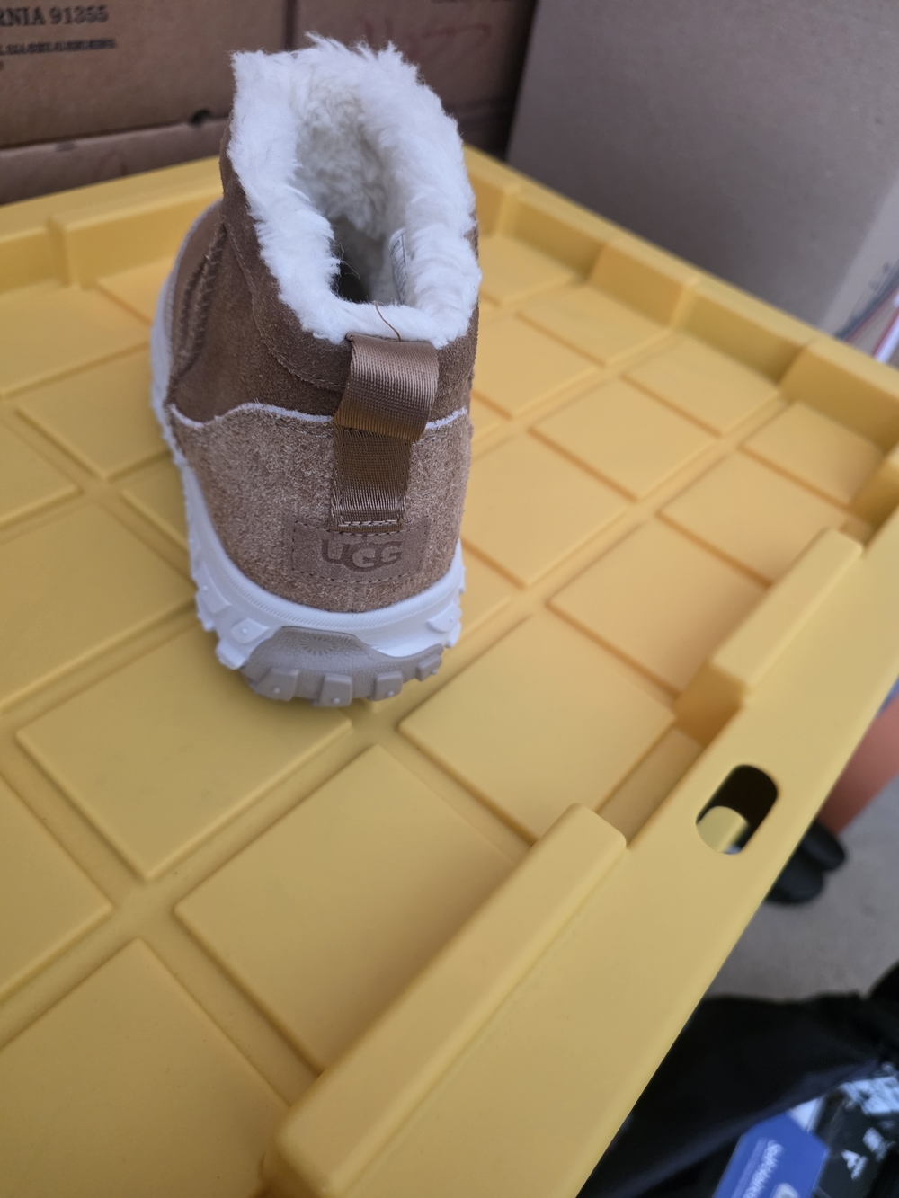 UGG Kids Suede Ankle Boot with White Faux Fur
